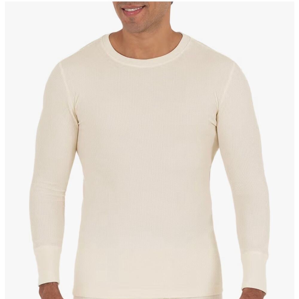 Fruit of The Loom Men's Recycled Waffle Thermal  Crew Top Size Med Natural $20